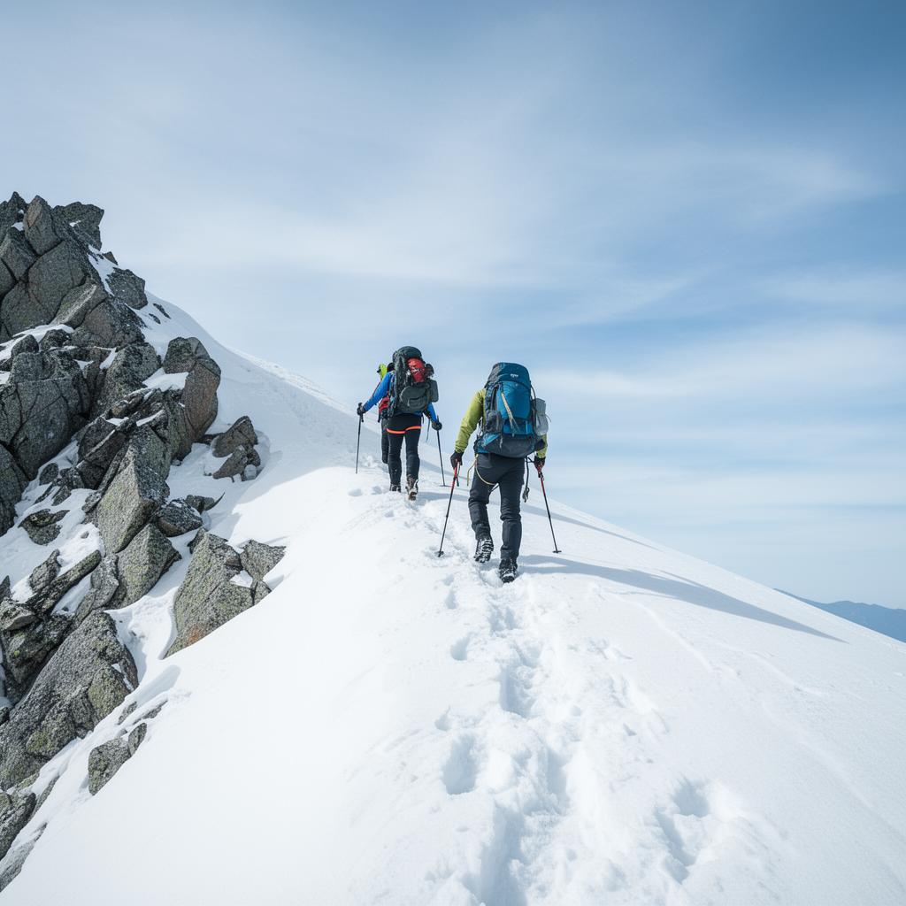 Mountaineers ascending a ridge